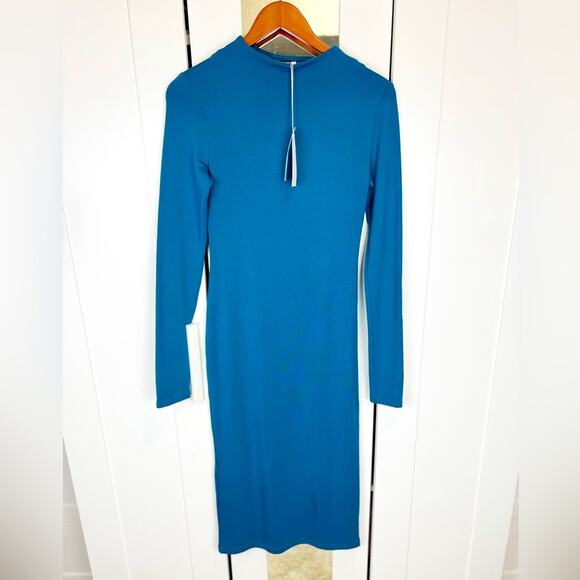 Taylor Jay NWT Traci Dress High Neck Line Bodycon Dress in Teal Blue Size Medium - Picture 4 of 7